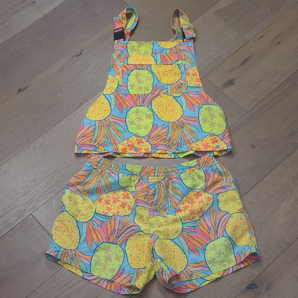 EUC chubbies The Hooligan's Neon Pineapple Overalls Tropical Swimwear Set